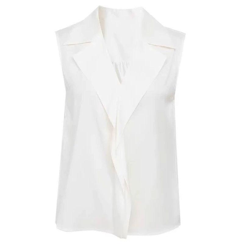 Mall 1116 Spring and Autumn New Textured Commuter V-Neck Lotus Leaf Edge Mulberry Silk Sleeveless Shirt