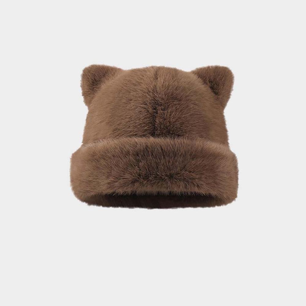 Korean Style Leopard Ear Beanie Soft Pullover Cap Versatile Brimless Beanie Cap  Autumn