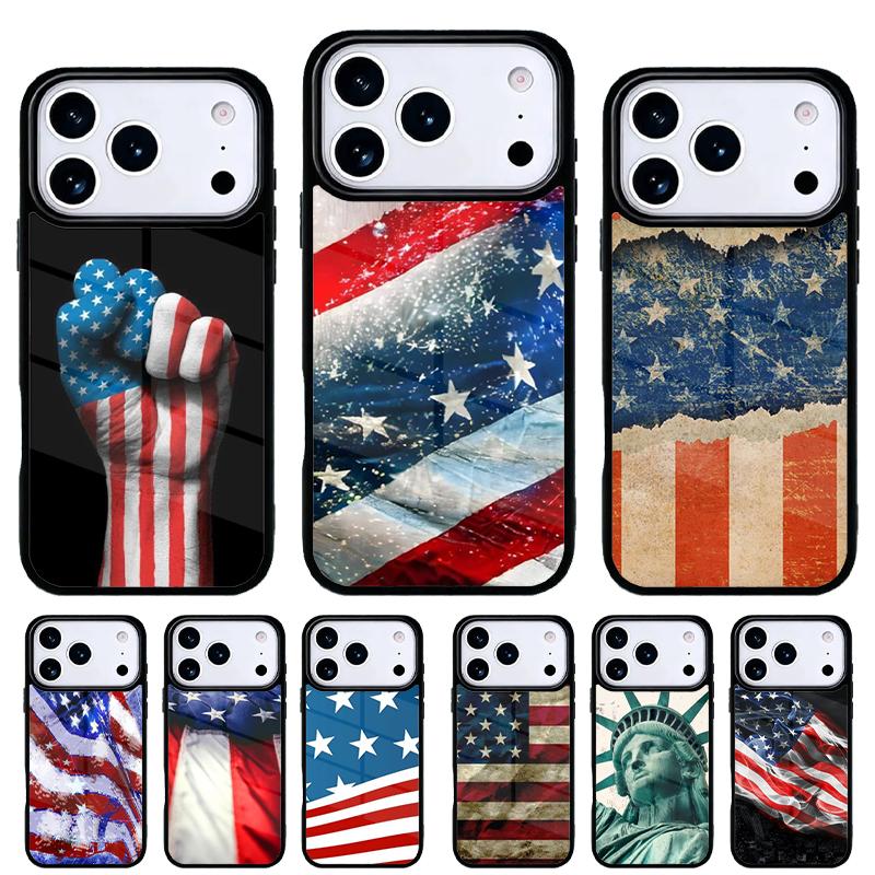 Flag American USA Flag Phone Case for iPhone 17 16 15 14 13 Pro Max Back Cover for 12 11 Pro Coque