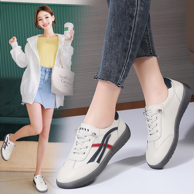 Neue Echte Leder Weiße Schuhe für Damen Leichte Lässige Flache Schuhe Ins Modische und Vielseitige Jelly-Sohlen Schuhe