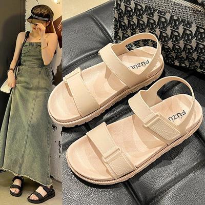 2024 Women's Korean-Style Flat Velcro Sandals - Comfortable, Trendy Roman One-Strap Design for Summer