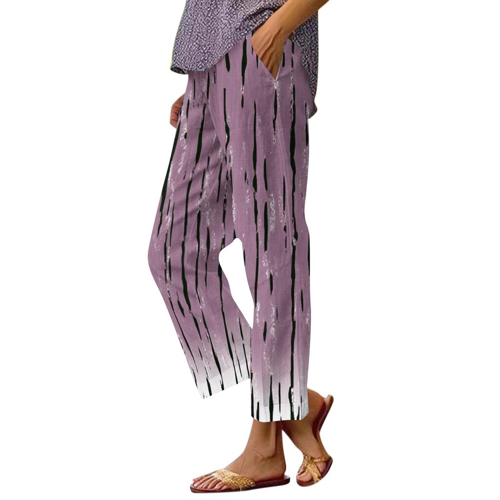 Women Casual Drawstring Waist Pants with Elastic Waistband and Pockets Lightweight Relaxed Fit Printed Lounge Trousers for Daily Wear