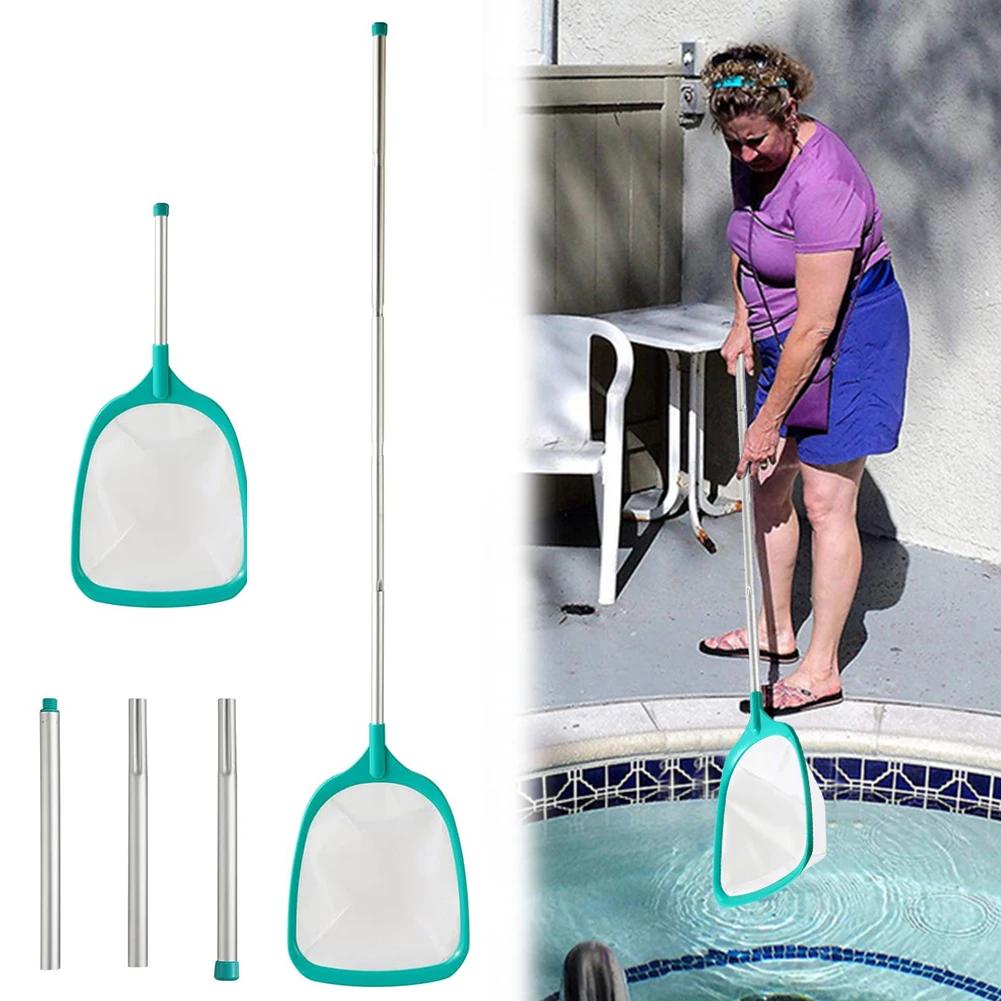 Professional Leaf Rake Deep Bag Swimming Pool Skimmer Net with Telescopic Pole Removal Leaf Rake Mesh Pool Ponds Cleaning Debris