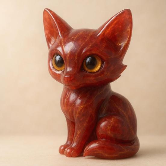 Big-Eyed Fox Figurine Hand-Carved Healing Fox Statue Lucky Animal Sculpture Home Office Desktop Decoration Ornament