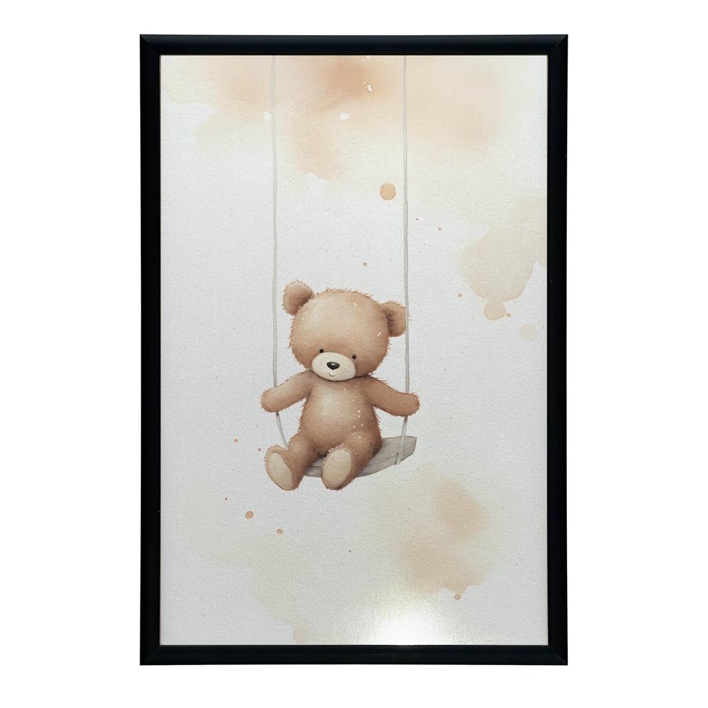 Miś Na Huśtawce Miś Na Huśtawce, 70X100 Cm, Rama Drewniana Jasny Dąb, Papier Matowy 230 Gsm