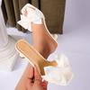 Women Elegant Square Toe Stiletto Mules With Oversized Bow Slip On High Heel Sandals For Wedding Party Office