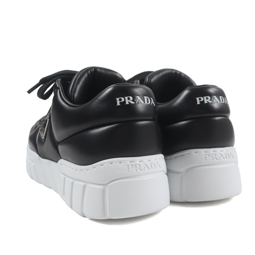 Pristine PRADA Sneakers Triangle Logo Triangle Plate Black Nappa Leather Mens 6 Used