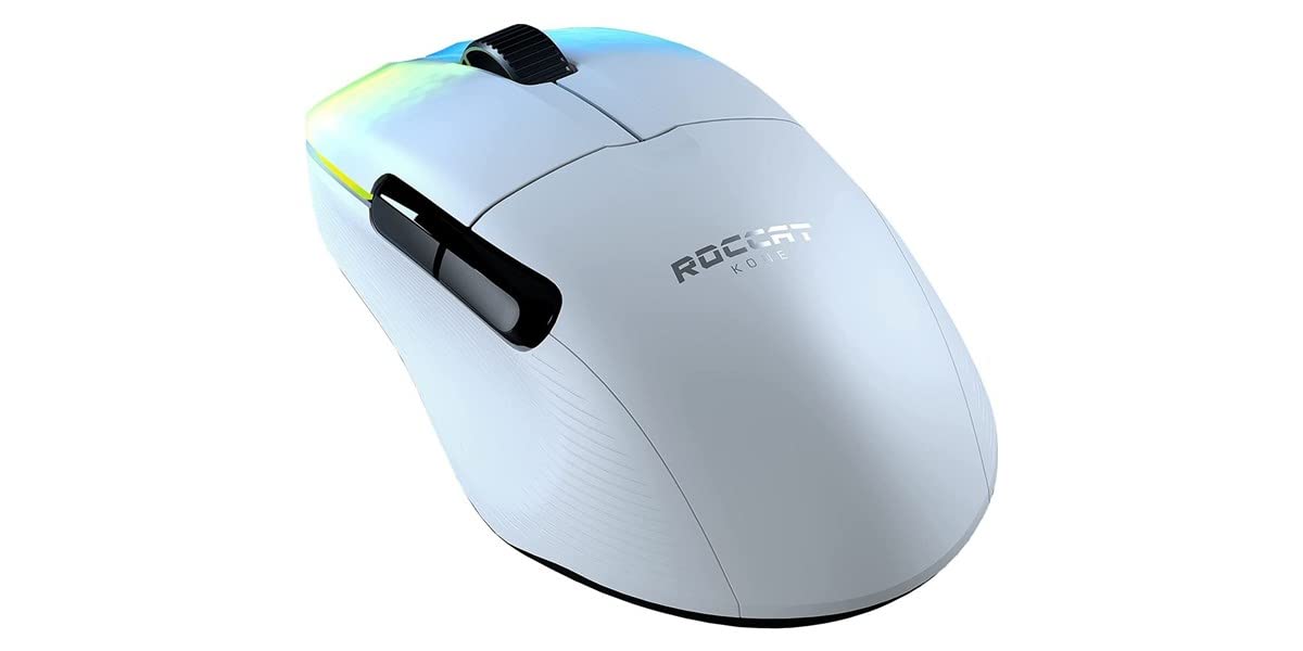 

ROCCAT KONE Pro Air Gaming Mouse Lightweight Titan Switch Optical 19K Heat Treated Side White German Design (Wireless, Ergonomic, 75g, Optical, білий