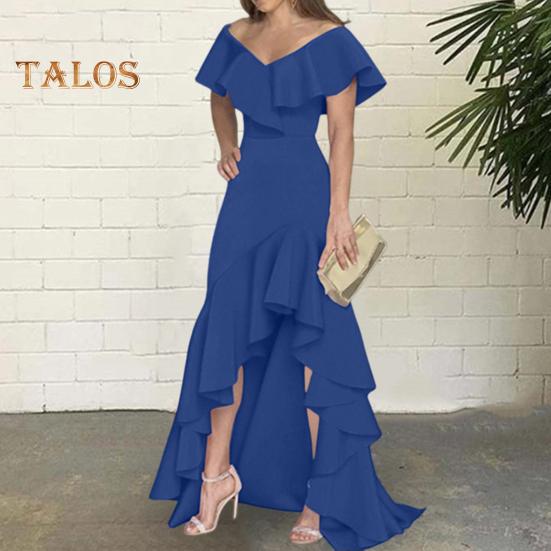 Rochie de seară pentru femei, cu volane, cu decolteu în V, cu tiv neregulat, fără mâneci, lungime la podea, rochie de bal, pentru petrecere, pentru banchet.