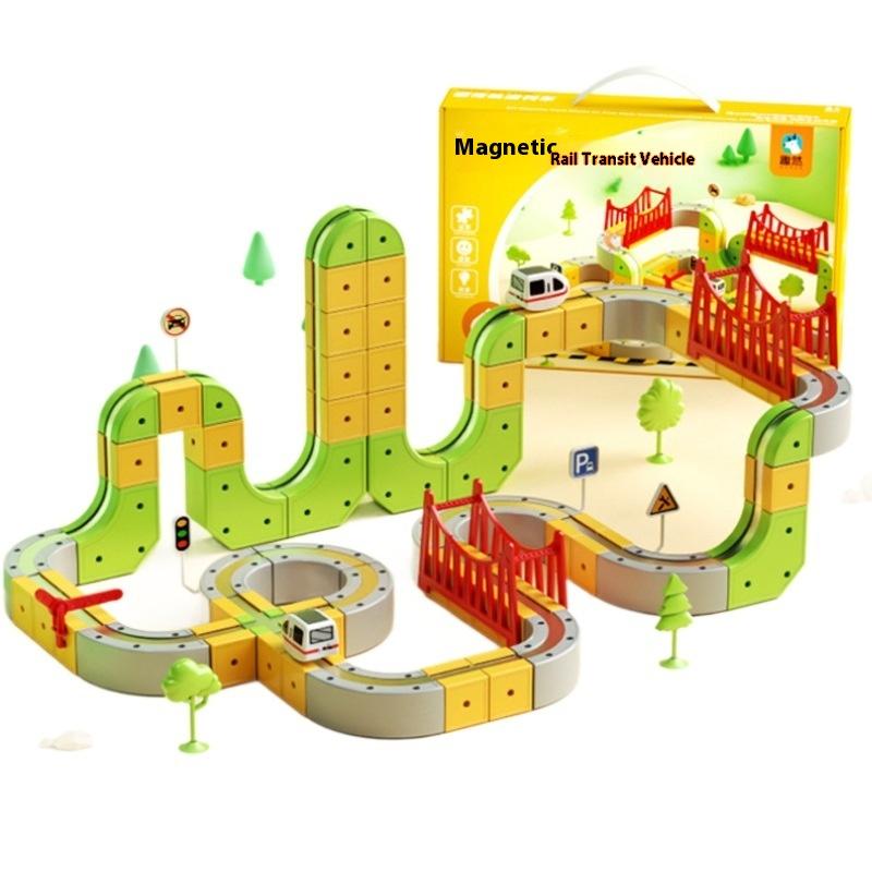 Magnetisches Bauzug-Set mit Elektrolokomotive, STEM Montessori Lernspielzeug für Kinder, DIY Eisenbahnschiene Weihnachtsgeschenk