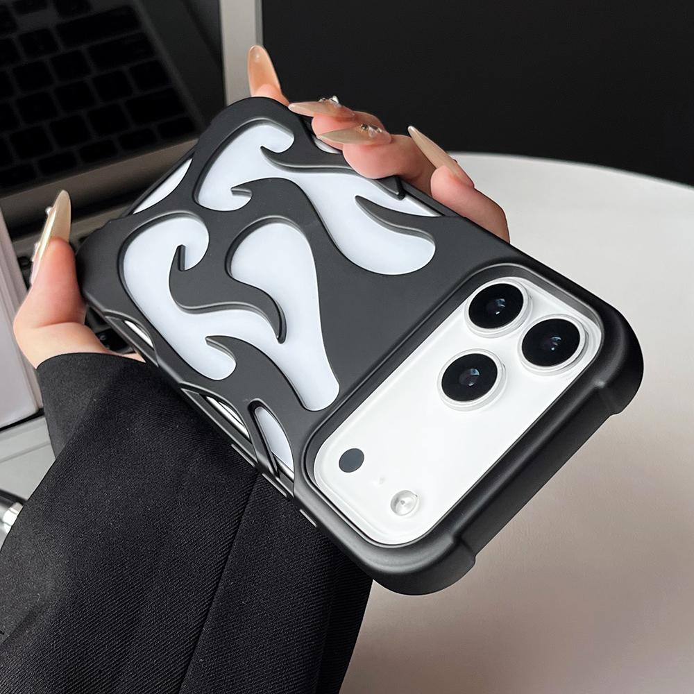 Orange Farbe 3D Hohlflamme Wärmeableitend Handyhülle Für iPhone 17 16 15 14 13 12 11 Pro Max Glitzer Weich Stoßfest Abdeckung