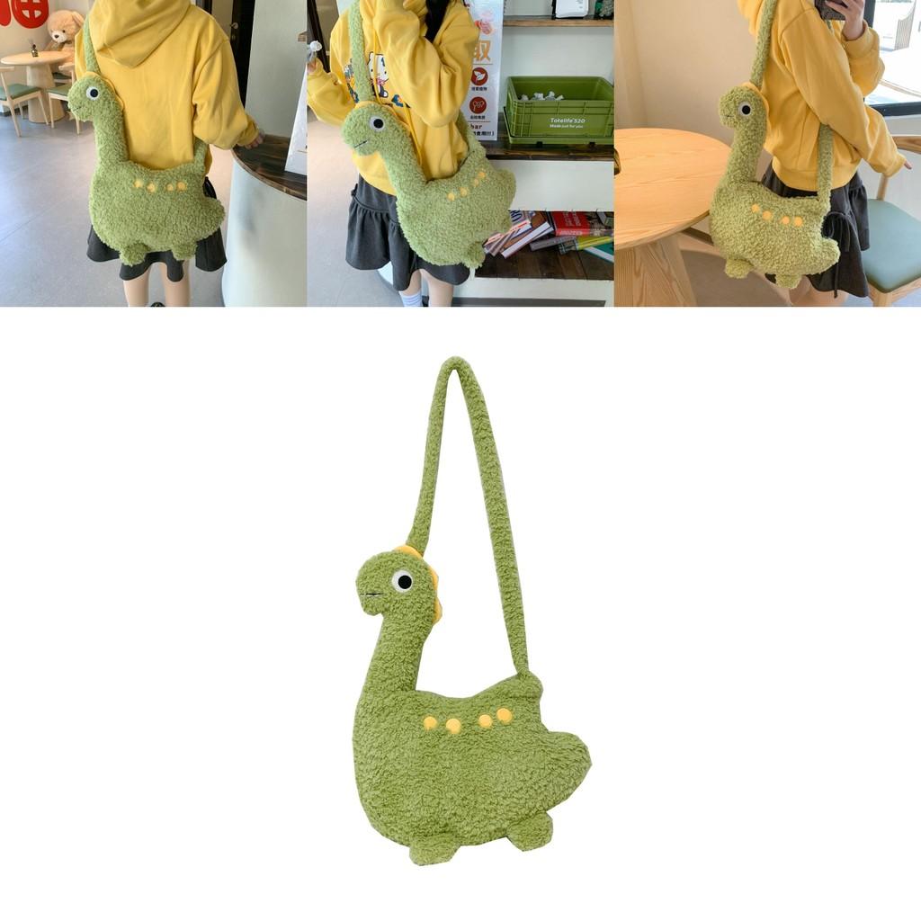 Cartoon Dinosaur Plush Bag For Girls Soft Toy Shoulder Wallet With Zipper Closure