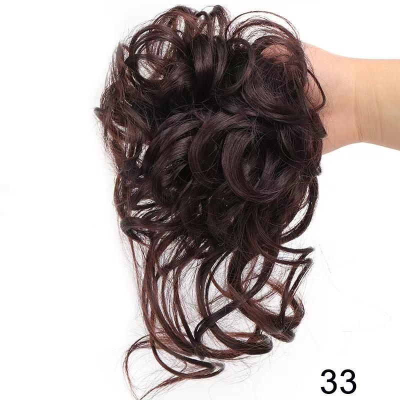 Estensioni per capelli sintetici Chignon riccio disordinato Chignon elastico a ciambella marrone biondo per donna