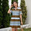 Women Loose Fit Casual Shirt Dress with Button Front and Stand Collar Short Sleeve Striped Design for Everyday Wear