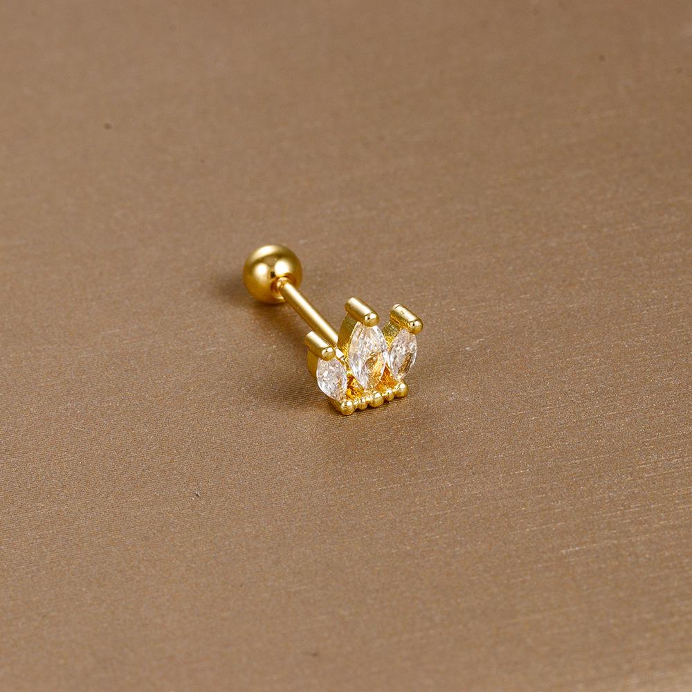 Gold Stainless Steel Earrings with Zircon Studs - Creative and Elegant Design
