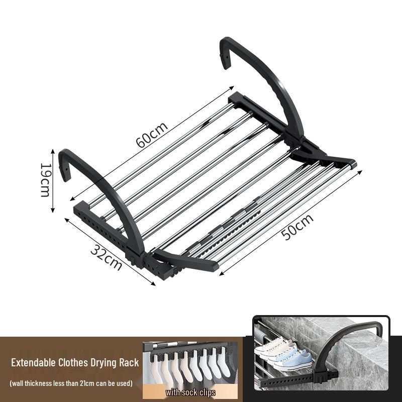 Telescopic Punch-Free Clothes & Shoe Drying Rack for Window Railings and Balcony