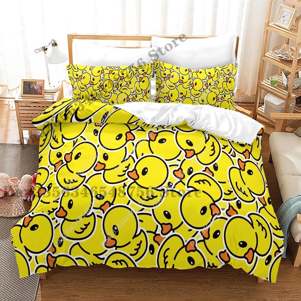 Comforter New Yellow Duck Bedding Set Single Twin Full Queen King Size Little Duck Bed Set Aldult Kid Bedroom Duvet Sets 3D Print 015