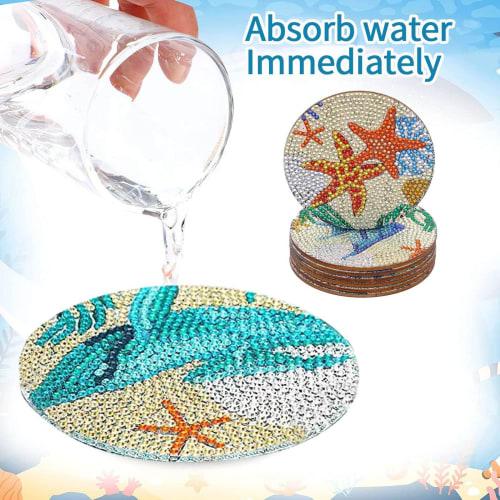KAKISO 8 Pieces DIY 5D Diamond Painting Coasters with Craft Art Stand, Handmade Diamond Painting - Christmas Decorations, Santa Claus, Snowman, Snowfl