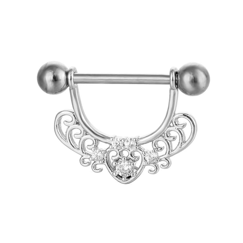 Stainless Steel Winged Zircon Nipple Ring Body Jewelry