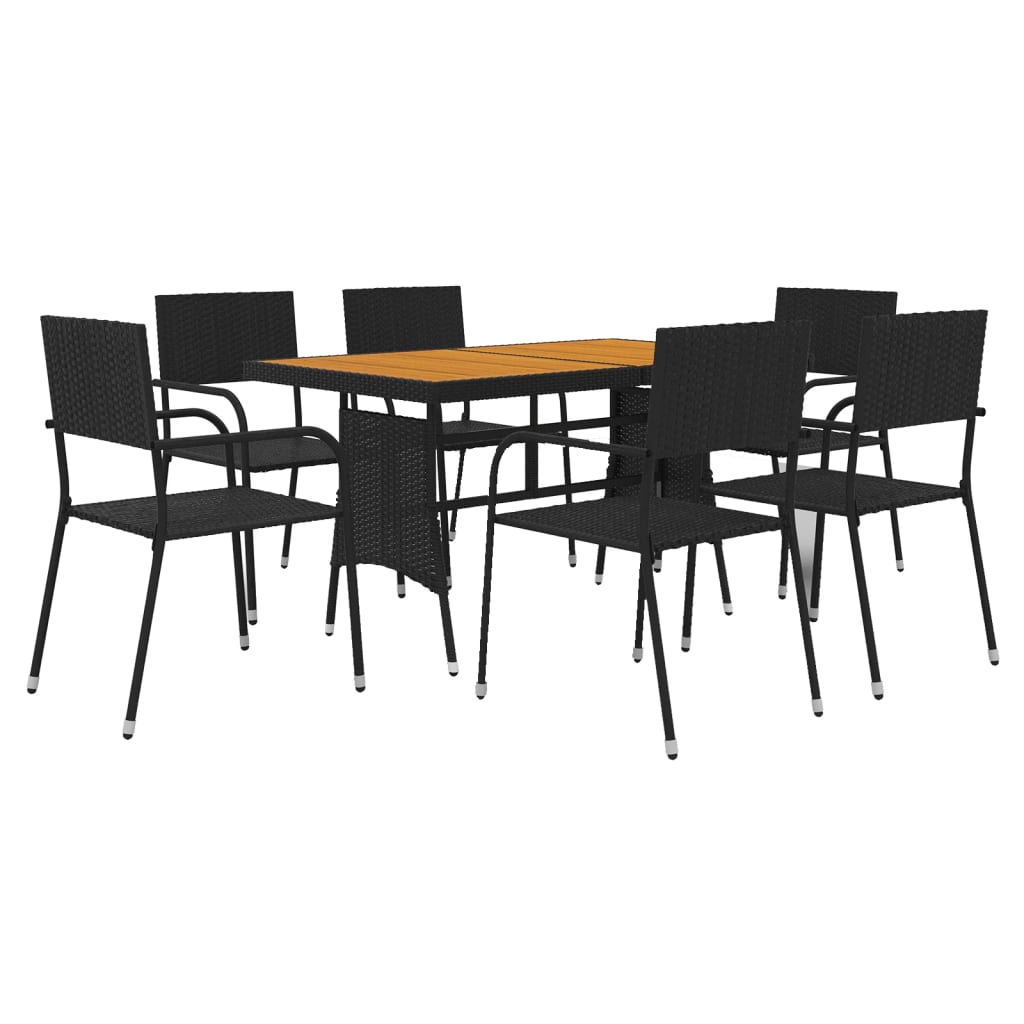 7 Piece Garden Dining Set Poly Rattan Black