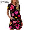 Elegantes Mini-Kleid mit süßem Liebesmuster-Print für Damen und Mädchen, kurzärmliges Sommerkleid, 2026 Neue Frühlingskleidung, Oversize-Sonnenkleid