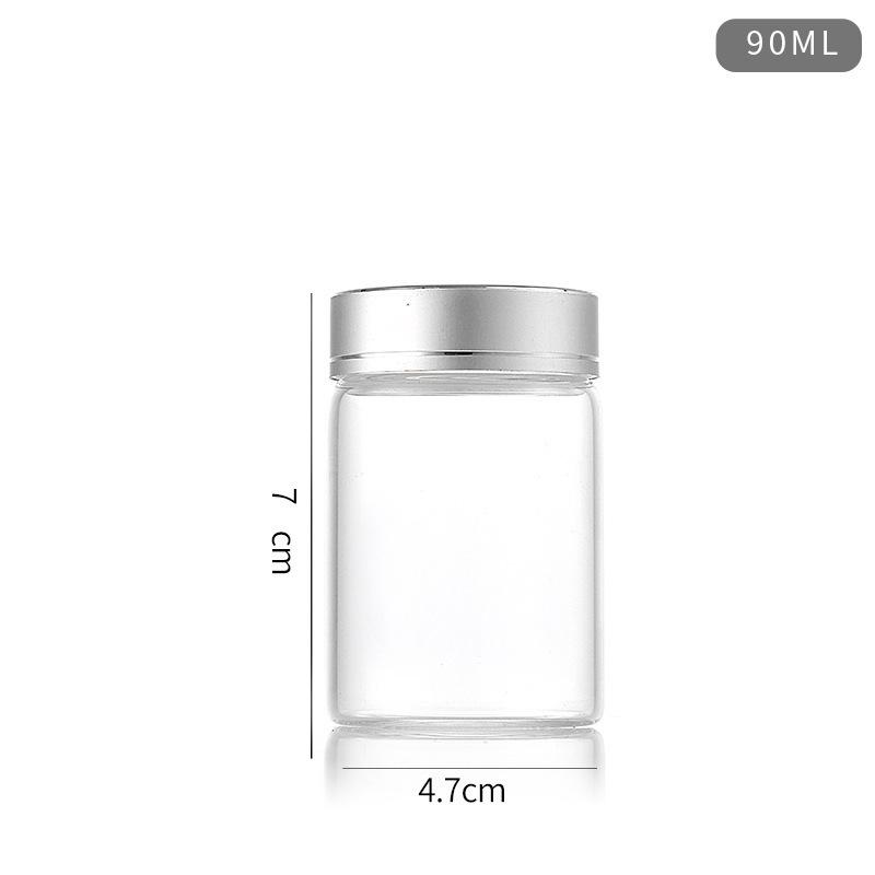 47mm Transparent Glass Bottle with Oxidized Silver Cap for Cereal, Tea, or Candy Storage