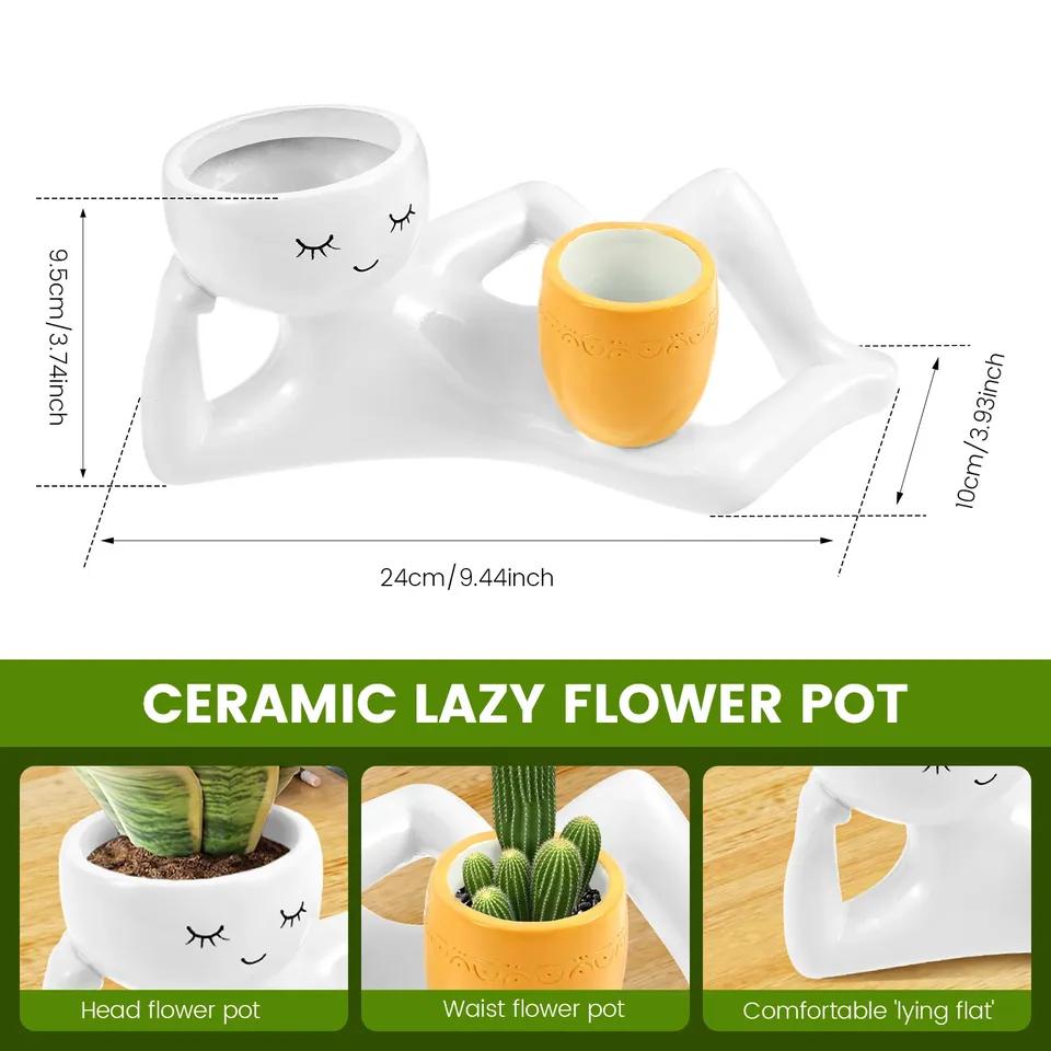 Lazy Guy Resin Funny Planter Pot with Drainage Holes Desktop Creative Crafts Ornaments Garden Greenery Vase Container