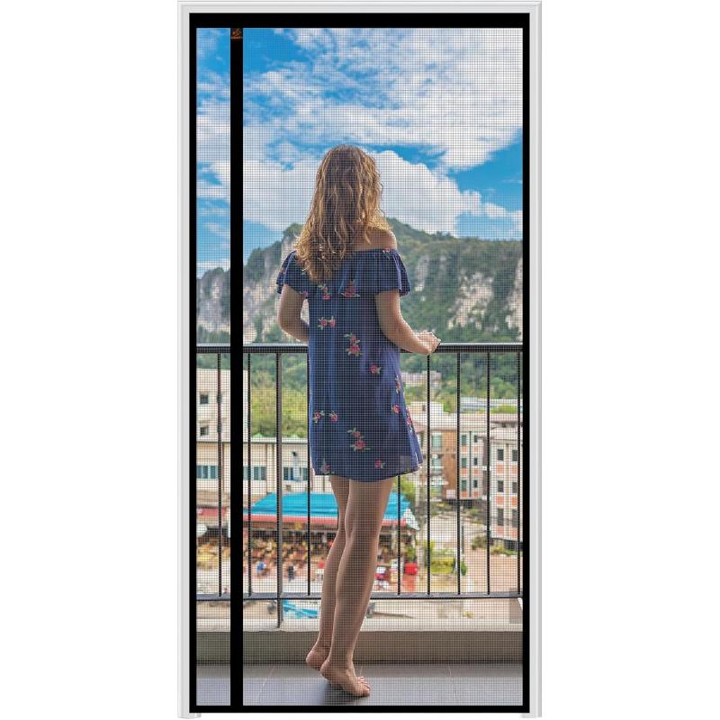 Reversible Screen Door Mesh Fits Door Left Right Side Opening Magntic Screen Door Screen Size Top Anti-Tearing Mesh Net Curtain with Magnet W70*H200cm