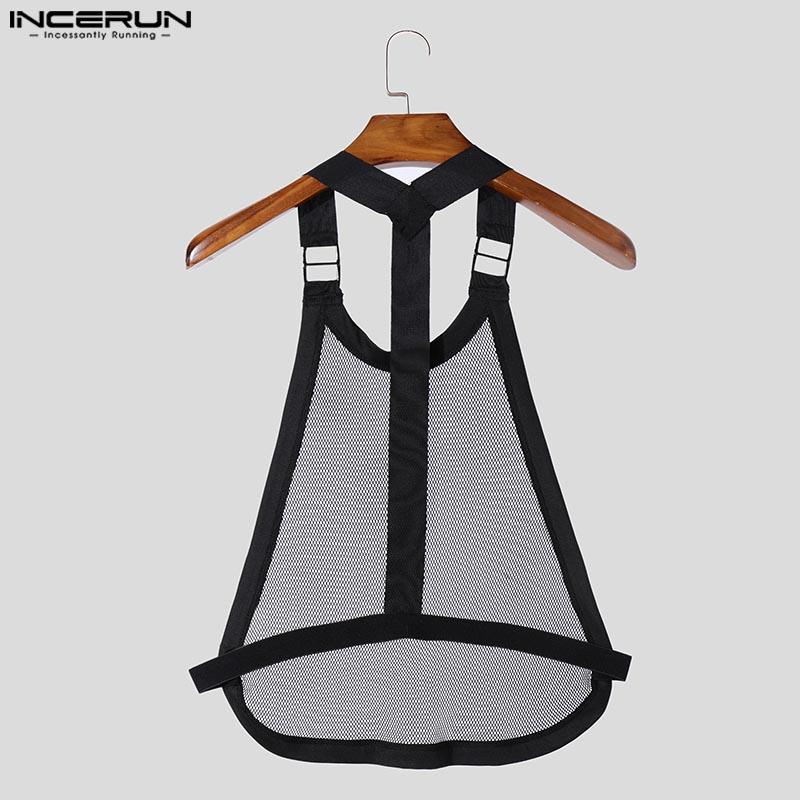 INCERUN Men Sleeveless Tank Tops Party Club Backless Hollow Mesh Vest