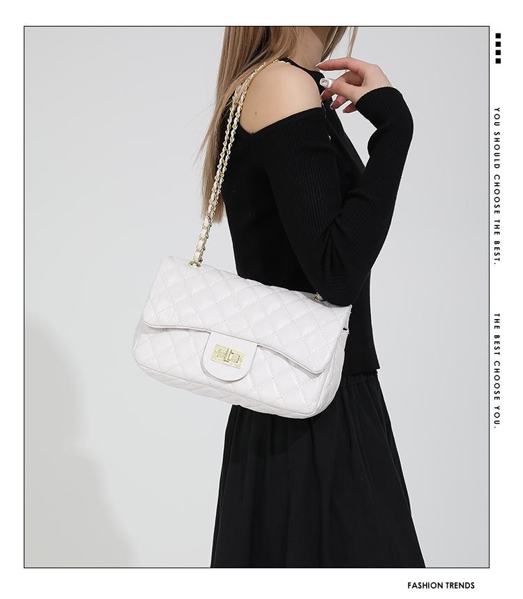 2024 Módní Argyle Vyšívaná Texturovaná Dámská Crossbody & Taška přes rameno - Velká kapacita, Ručně vyráběný řetízkový design