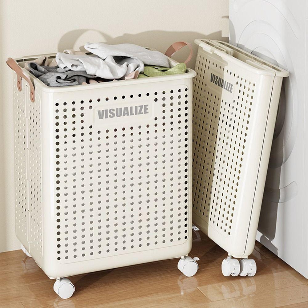 Plastic Narrow Seam Clothes Storage Baskets Space Saving Folding Dirty Clothes Basket  for Home Use