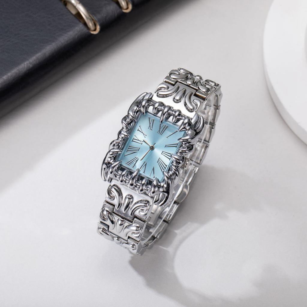 Men Y2K Black Quartz Watch Irregular Dial Retro Fashion Wristwatch