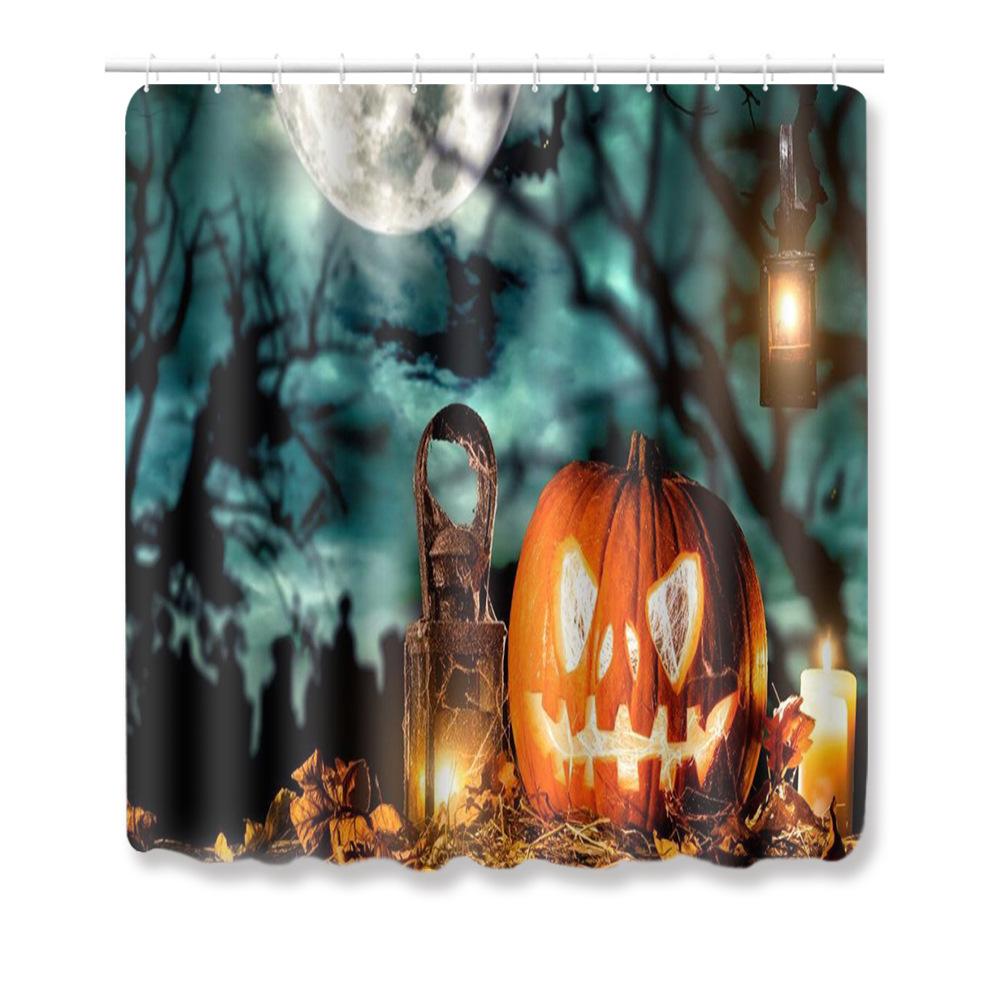 Halloween Shower Curtain Floor Mat Combination Four-Piece Household Door Mat Bedroom Non-Slip Carpet
