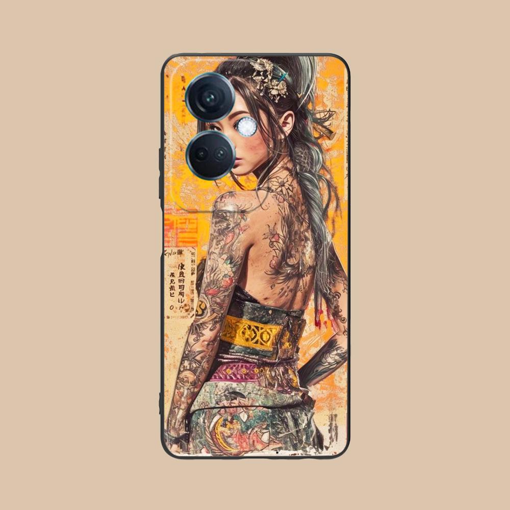 Retro Tattoo Girl Mobile Phone Case for OPPO Reno 14 13 12 11 10 9 8 7 6 5 F T Pro 5G Colorful Printing Cover Cellphones Luxury