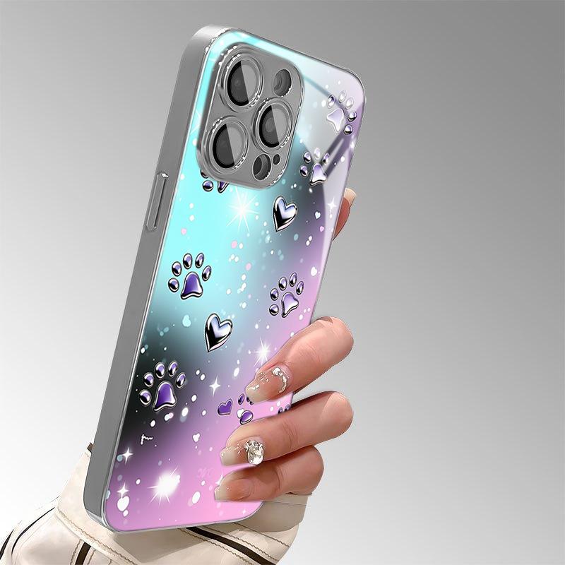 Purple Silver Love Claw Print Tempered Glass Phone Case For Samsung Galaxy S26 Ultra S25 Plus S24 FE S23 FE Black Cool Cover
