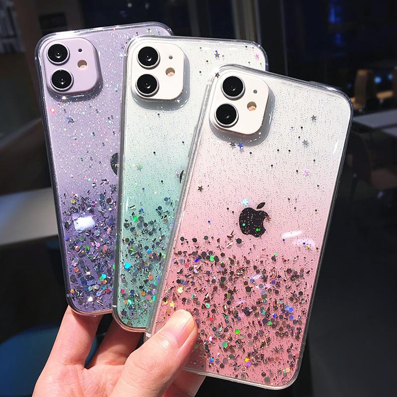 Buy Clear Glitter Phone Case For Iphone 13 12 Pro 11 Pro Max Xs Max Xr X 7 8 Plus 12mini Se Cute Gradient Rainbow Sequins Coque At Affordable Prices