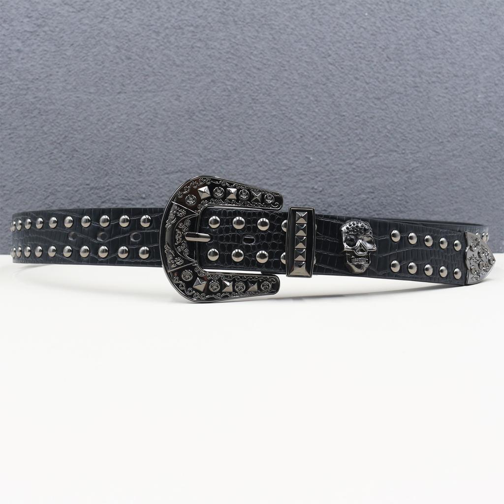 European and American Skeletons Western Rivet Belt Women's Pin Buckle Belt Punk Style Jeans Belt Skull Head