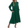 Women's Casual Color Long,sleeved Pleated Dress With Pockets