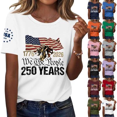 Women's Fashion Casual Printed Short Sleeve Round Neck Pullover Tops