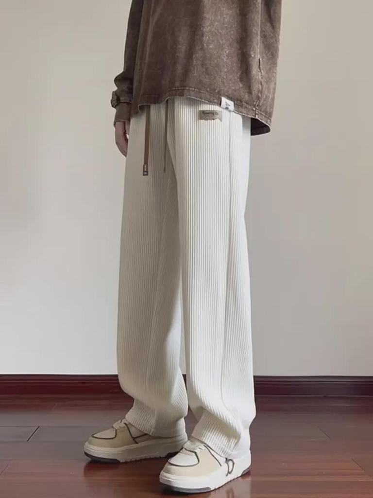 Men's Oversized Plush Corduroy Sweatpants - Thick, Wide-Leg, Straight-Fit Trousers for Autumn/Winter