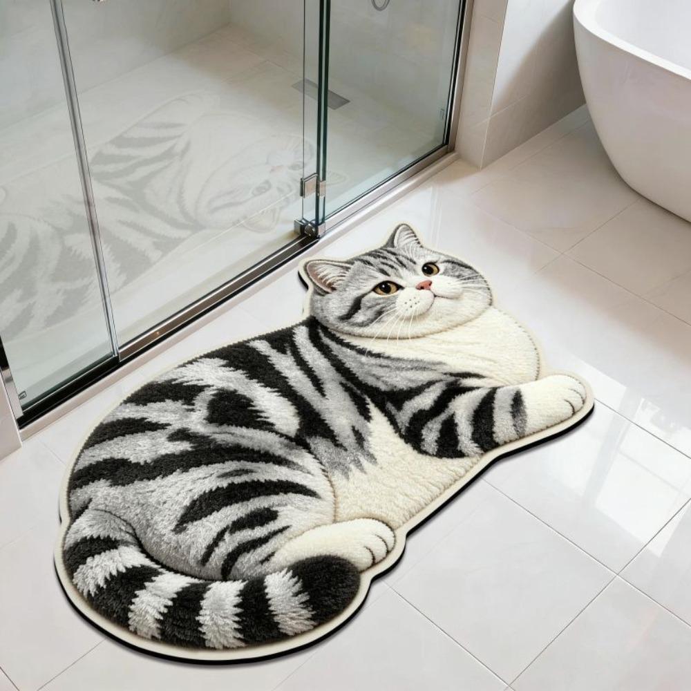 40*60cm Home Bathroom Carpet Non-slip Bedroom Door Small Rug Cute Cat Floor Mat for Table Bedside