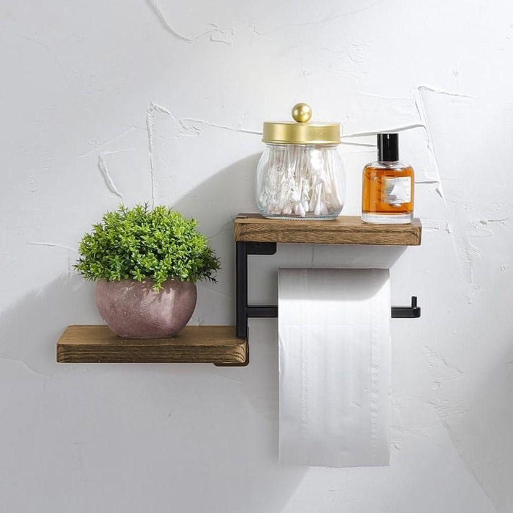 Space Saving Wall Mounted Toilet Paper Holder Wooden Countertop Organizer  Kitchen