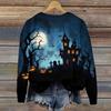 Women's Long Sleeve Halloween Print Neck Sweatshirt, Casual Relaxed Fit Pullover Top