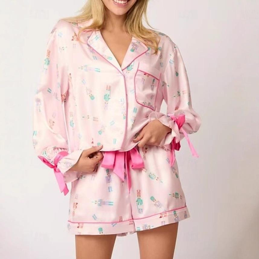 Europe and the United States 11 Autumn and Winter New Women's Clothing Christmas Printing Splicing Webbing Casual Loungewear Set