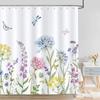 Green Leaf Plant Shower Curtain Leaves Pink Flower Bird Butterfly Potted Plants Botanical Bathroom Decor Polyester Bath Curtain