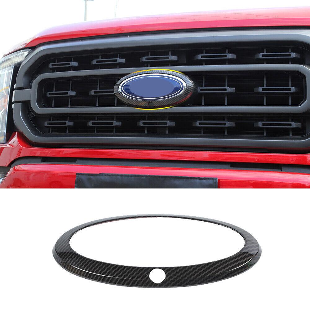 Front/Rear Logo Emblem Badge Cover Trim Ring For Ford F150 2021-22 Carbon Fiber