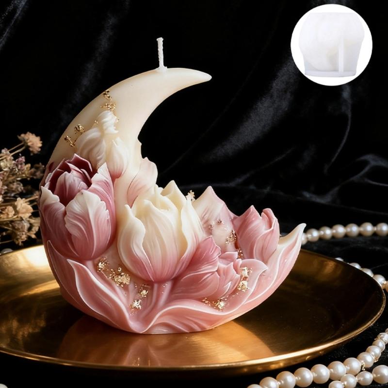 Food Grade Safe Silicone Mould Featuring Elegant Moon Tulips Designs For Home Candle Making With Easy Demolding