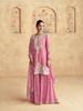 Elegant Pink Embroidered Sharara Suit Set for Women | Designer Ethnic Party Wear Kurta with Dupatta