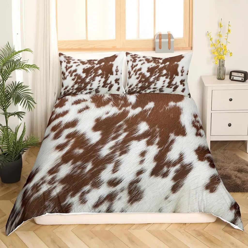 Cowhide Bedding Set Patchwork Cow Print Comforter Cover Farm Animal Duvet Cover Western Cowboy Farmhouse Polyester Quilt Cover