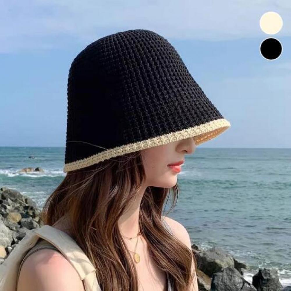 New Arrivals Open Run Uv Protection Color Block Knit Bucket Hat